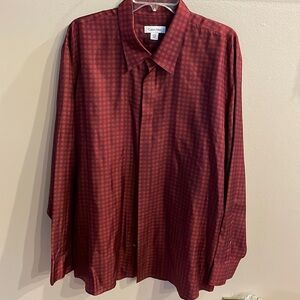 Calvin Klein men’s 100% silk button down dress shirt circular print burgundy XXL